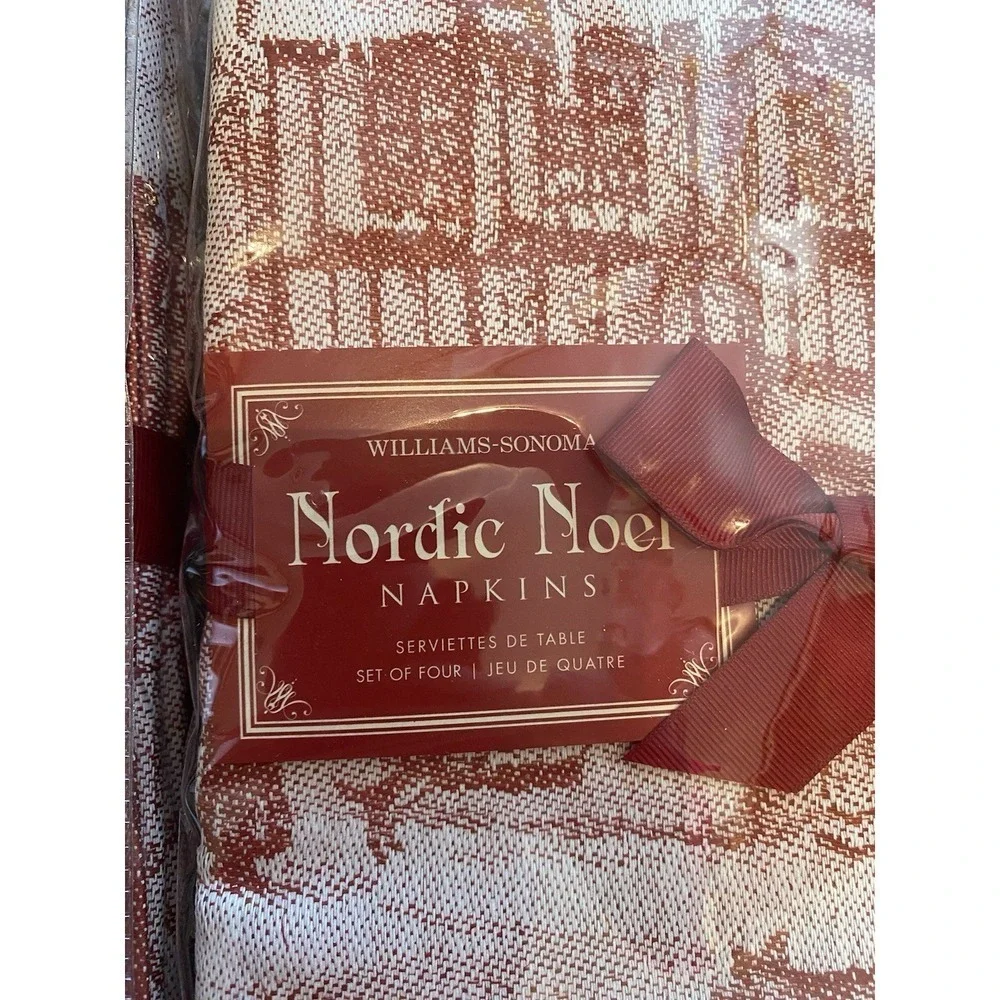 Williams Sonoma Nordic Noel Jacquard Dinner Napkins Set of 8 Christmas NWT